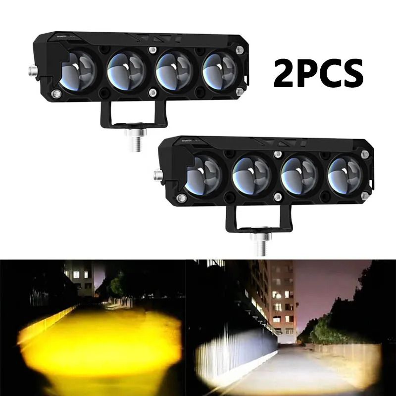 TEMU Motorcycle Led Lighting 4 Lenses High/low Beam 3000lm Aluminum Housing 12v-24v Universal For Off-road Vehicles Motorcycle Trucks Suv