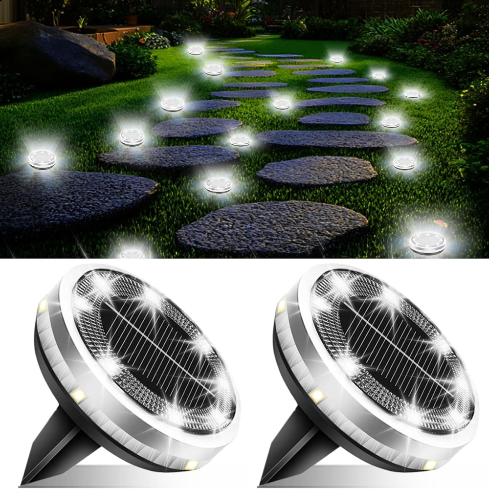 TEMU Outdoor Solar Ground Lights, Solar Garden Featuring Lights, Stainless Steel Solar-powered Disc Landscape Lighting For Walkways, , Lawns, Yards,