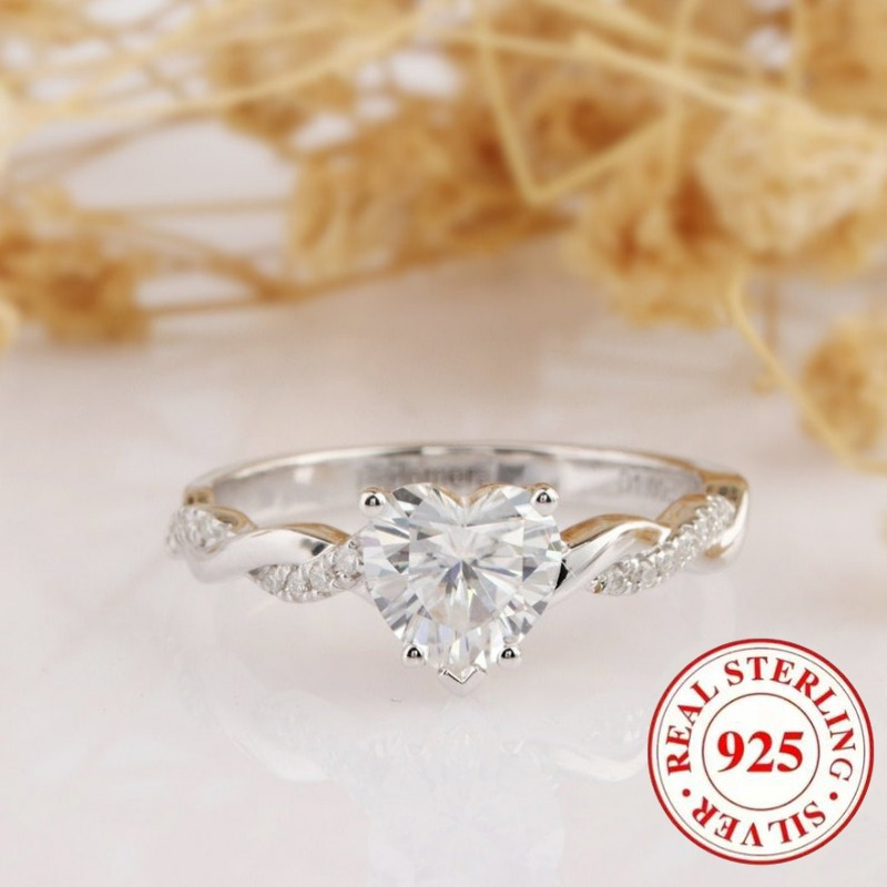 5 Sizes 925 Sterling Silvery Temperament Luxury Niche Creative Heart-shaped Twist Fried Dough Twists Women's Ring Suitable For Daily Party Banquet Engagement Jewelry Valentine's Day Gift