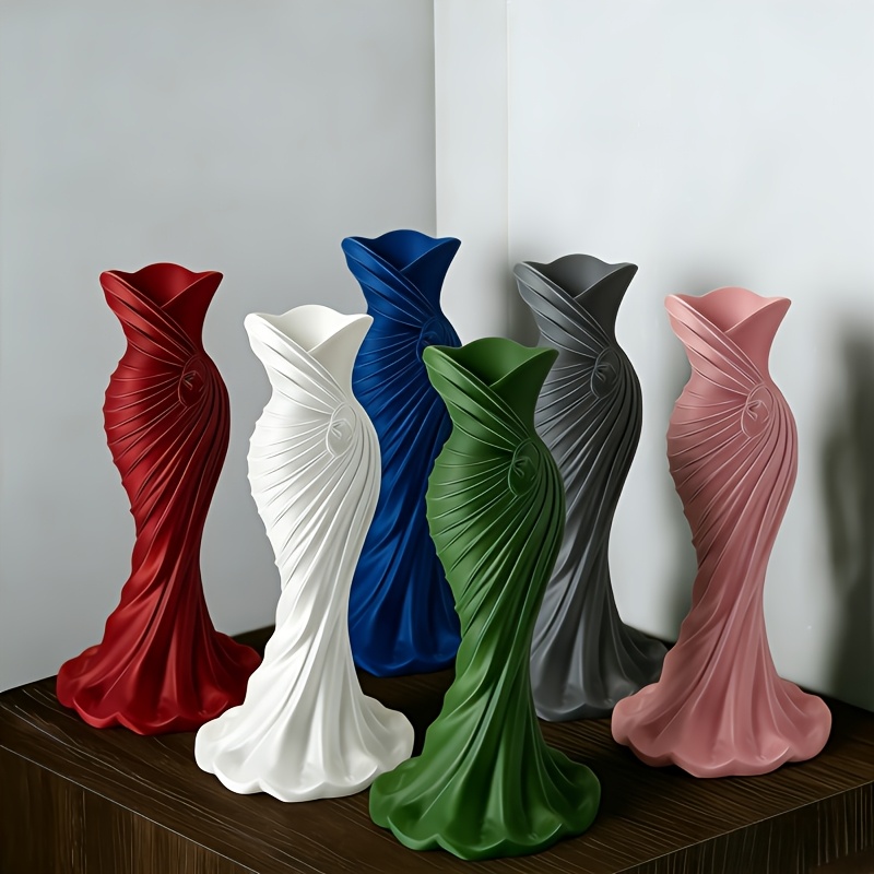 TEMU 6 Pack Mixed Colors 3d Printed Elegant Dress Vase High-end Fashion Minimalist Home Decor Perfect For Ideal For Table And Dressing Table
