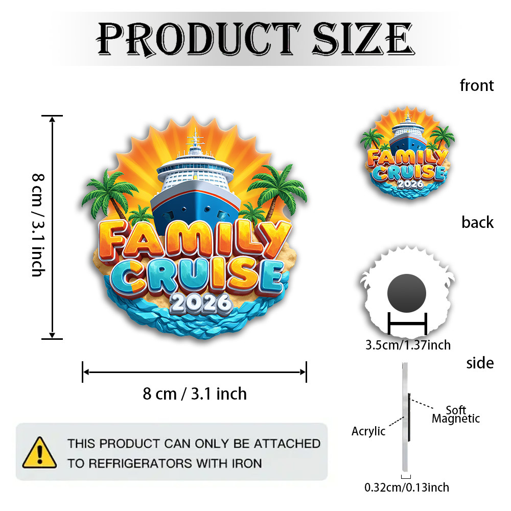 TEMU 1pc 2d Flat, Acrylic & Rubber Soft Magnet, Cruise Adventure - Vibrant Cartoon Emblem With Palm Trees & - Perfect For Family Travel Enthusiasts,