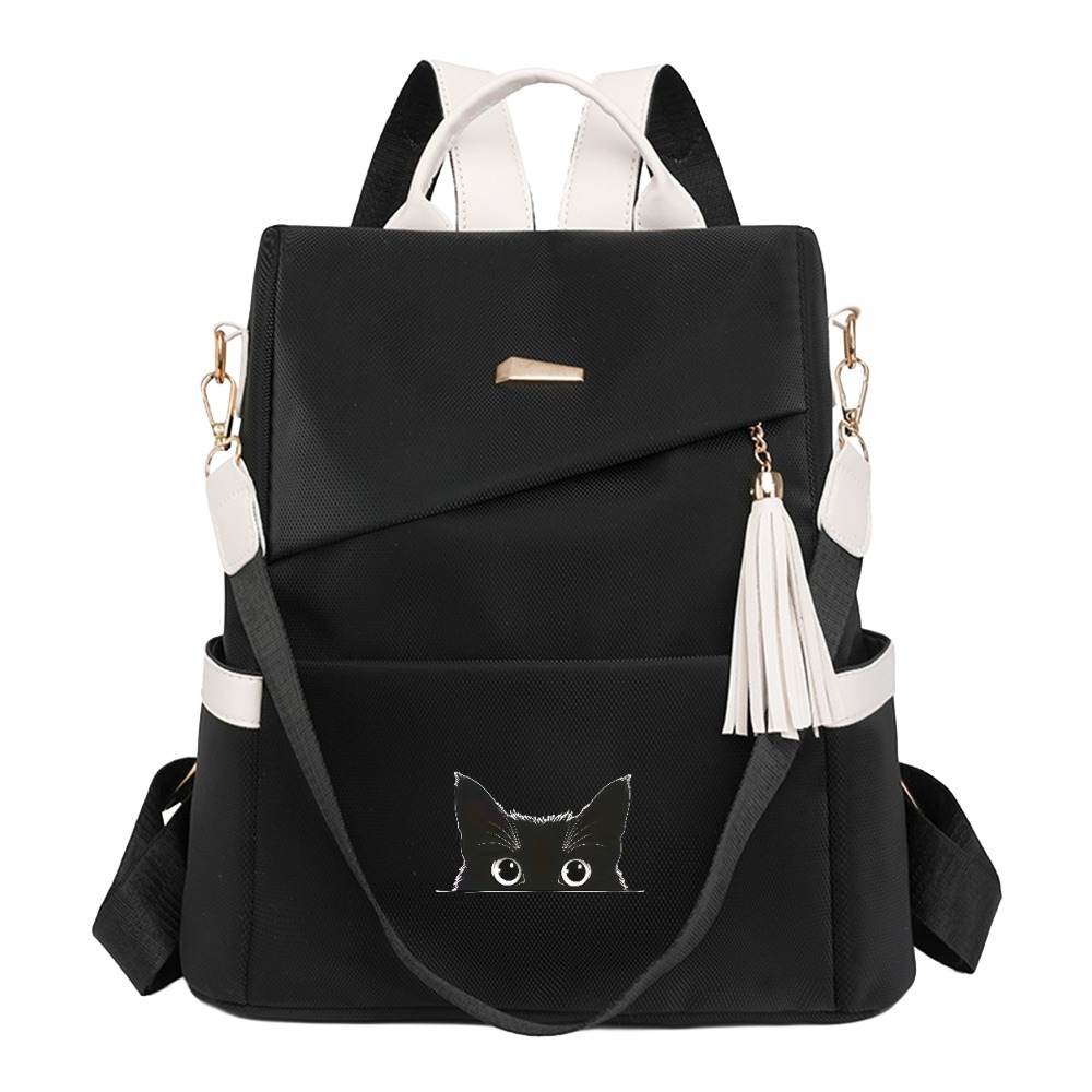 TEMU Peeking Little Black Cat Anti-theft Design Backpack For Men And Women, Bag, Stylish Contrast Commuting Casual Fashion Bag, Halloween Spooky