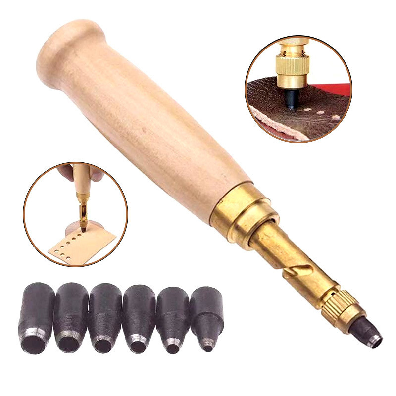 Automatic Multi-head Interchangeable Belt Puncher Silent Rotatable Replaceable Punches Leather Goods Puncher Watch Strap Piercing Tool Screw Drill Bit Mold Multifunctional Punch