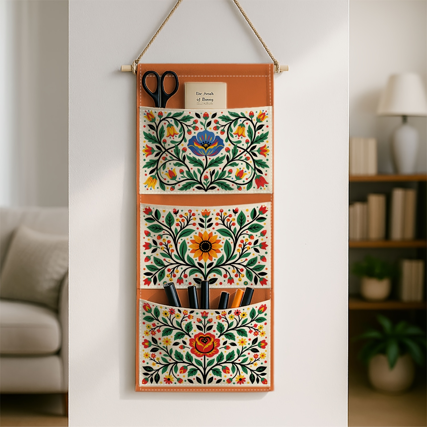TEMU 2d Flat Printing 1pc Floral Pattern Practical Storage Item, Orange White, Fabric Hanging Organizer, Suitable For Additions, Tableware,