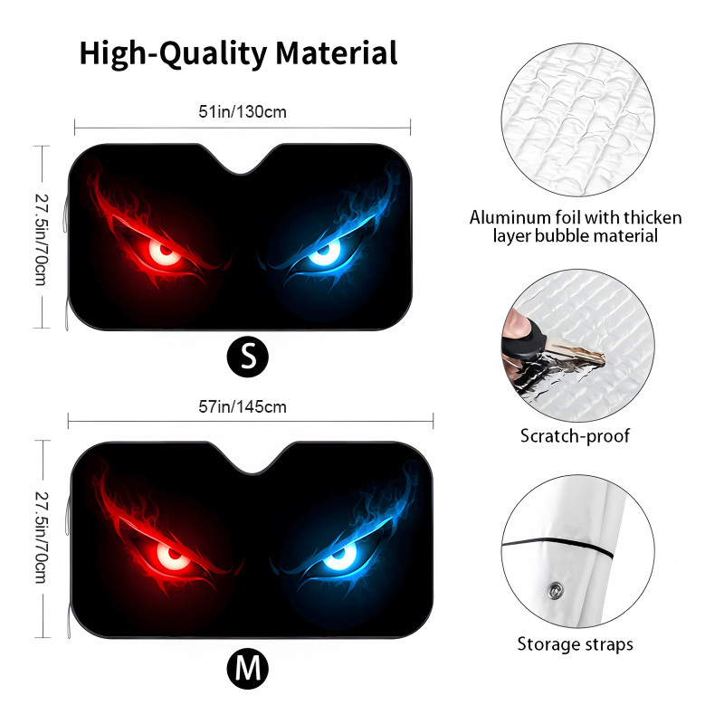 TEMU 1pc, Cool Double-eye Effect Car Sun Visor, Foldable For Storage, Protective Sun Visor Keeps Car Cool, Cup Installation, Suitable For Daily