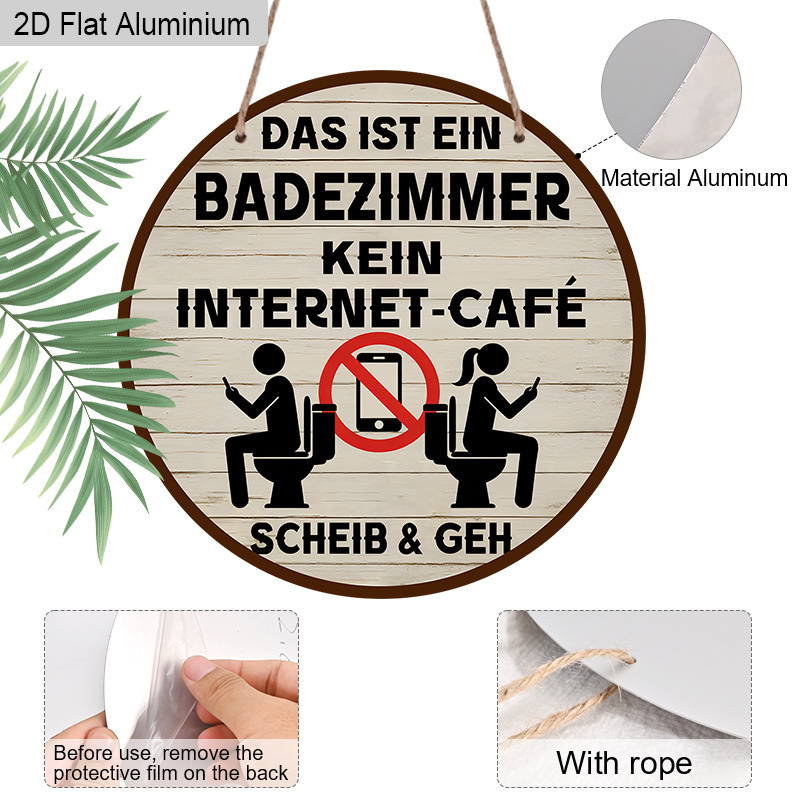 E-shop 2D Flat - . 2D Flat German Vintage Badezimmer Metall Wandkunst Schild | Rundes Aluminiumschild mit deutschen Worten, Zeitgenössischer Stil,