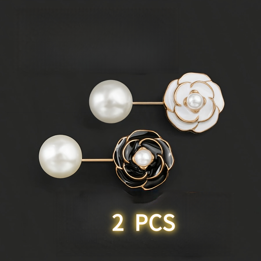 TEMU 2 broches elegantes de con perlas, botones invisibles anti-fallas de armario para camisas, diarios para el cuello