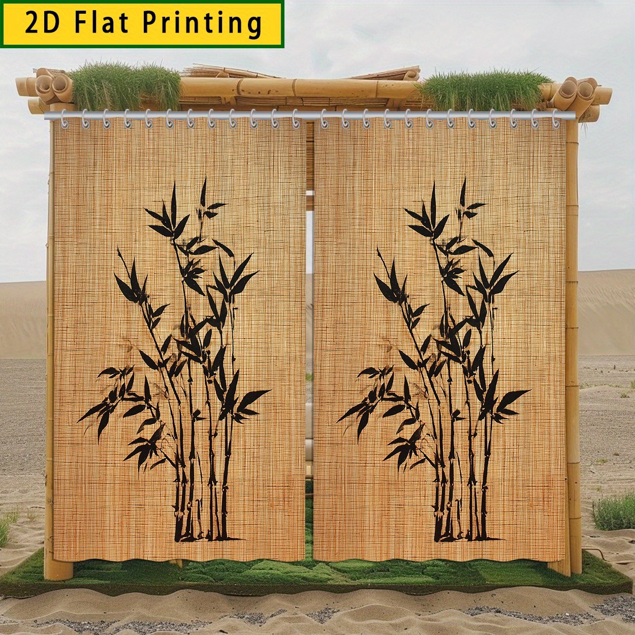 TEMU Lot de 2 rideaux d'extérieur plats 2D, impression plate bidimensionnelle, rideaux d'extérieur imprimés bidimensionnels, Autu, pare-soleil