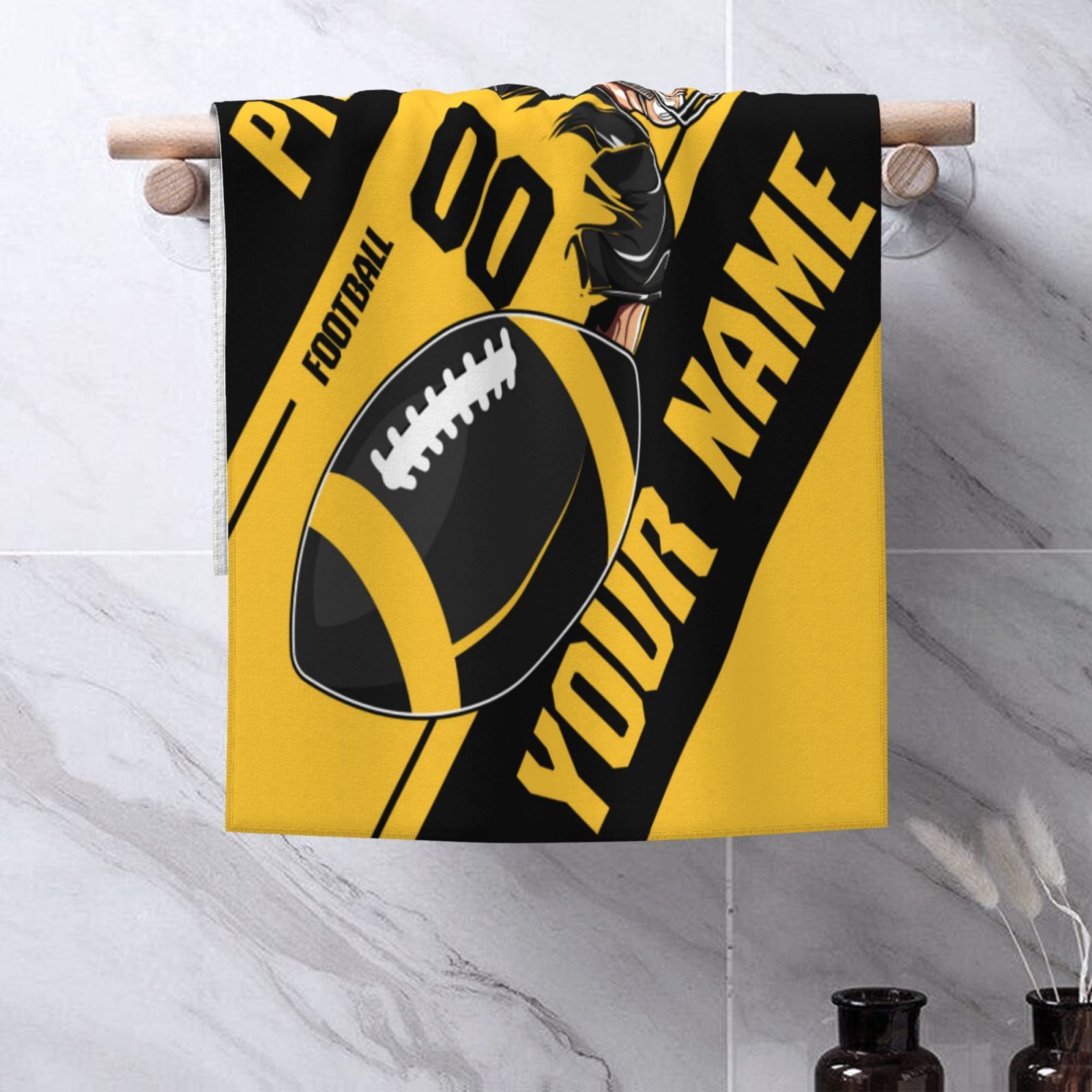 

Custom Pittsburgh Football Towel - Personalized Name & Number, Quick-dry Polyester Hand Towel For Sports Fans, Men, Women, Youth - 18x26 Inches