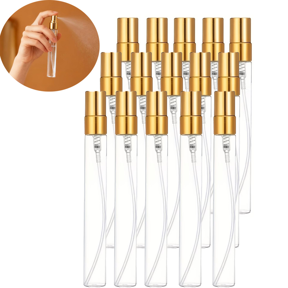 15pcs 10ml Metal Spray Nozzle Convenient Perfume Atomizer Bottles, Portable Mist Glass Empty Bottles, Mini Perfume Bottles, Ideal For Travel, Refillable Perfume Bottles