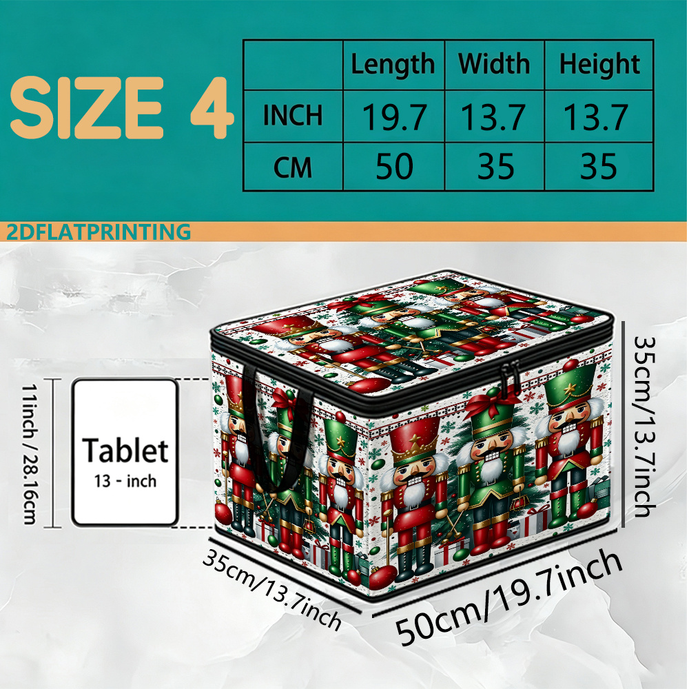 TEMU Boîte de rangement pliante 2D avec motif de poupée de Noël. Rangement sous le lit. Tissu , grande avec fermeture éclair, boîte de rangement