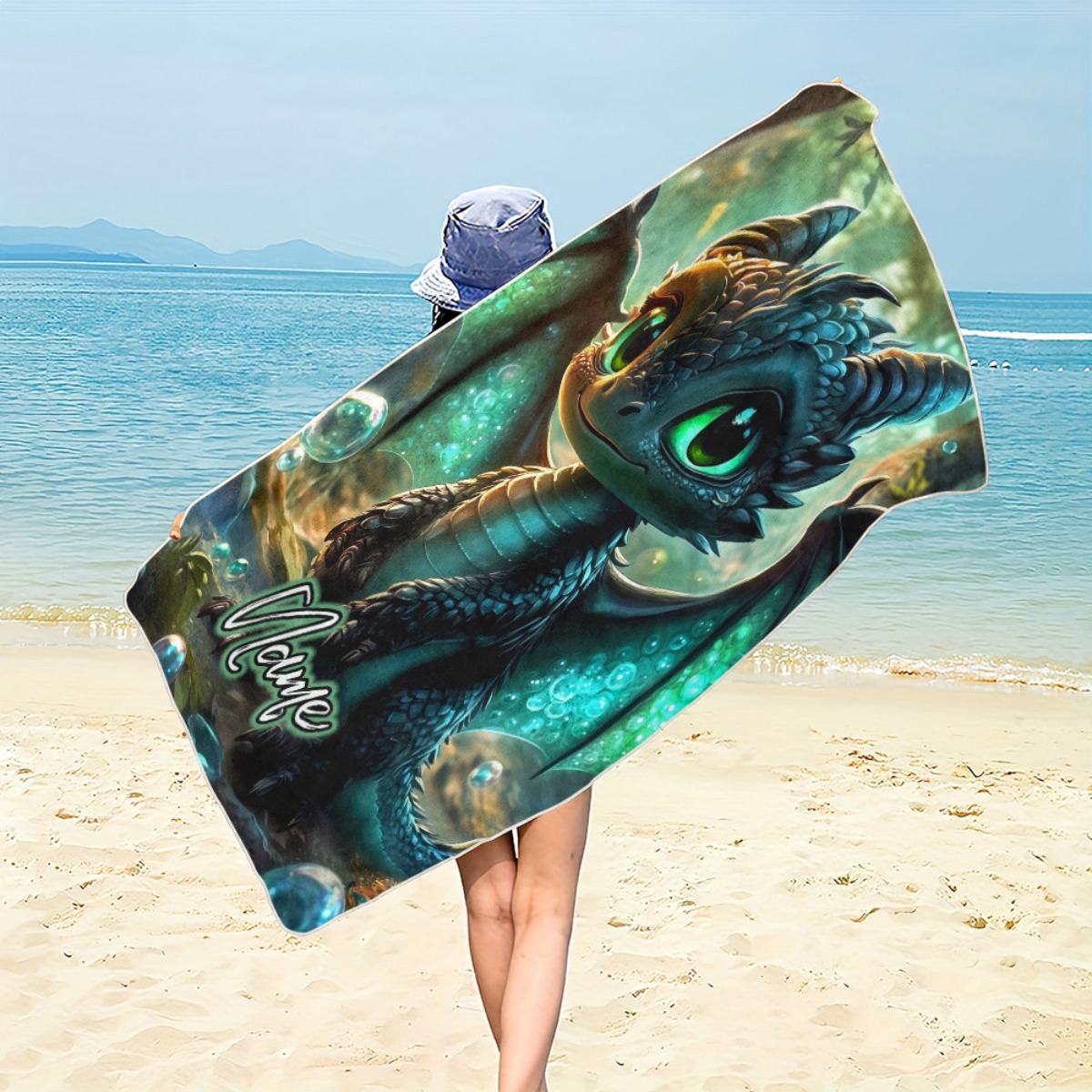 Custom Name Beach Towel with Dragon Design