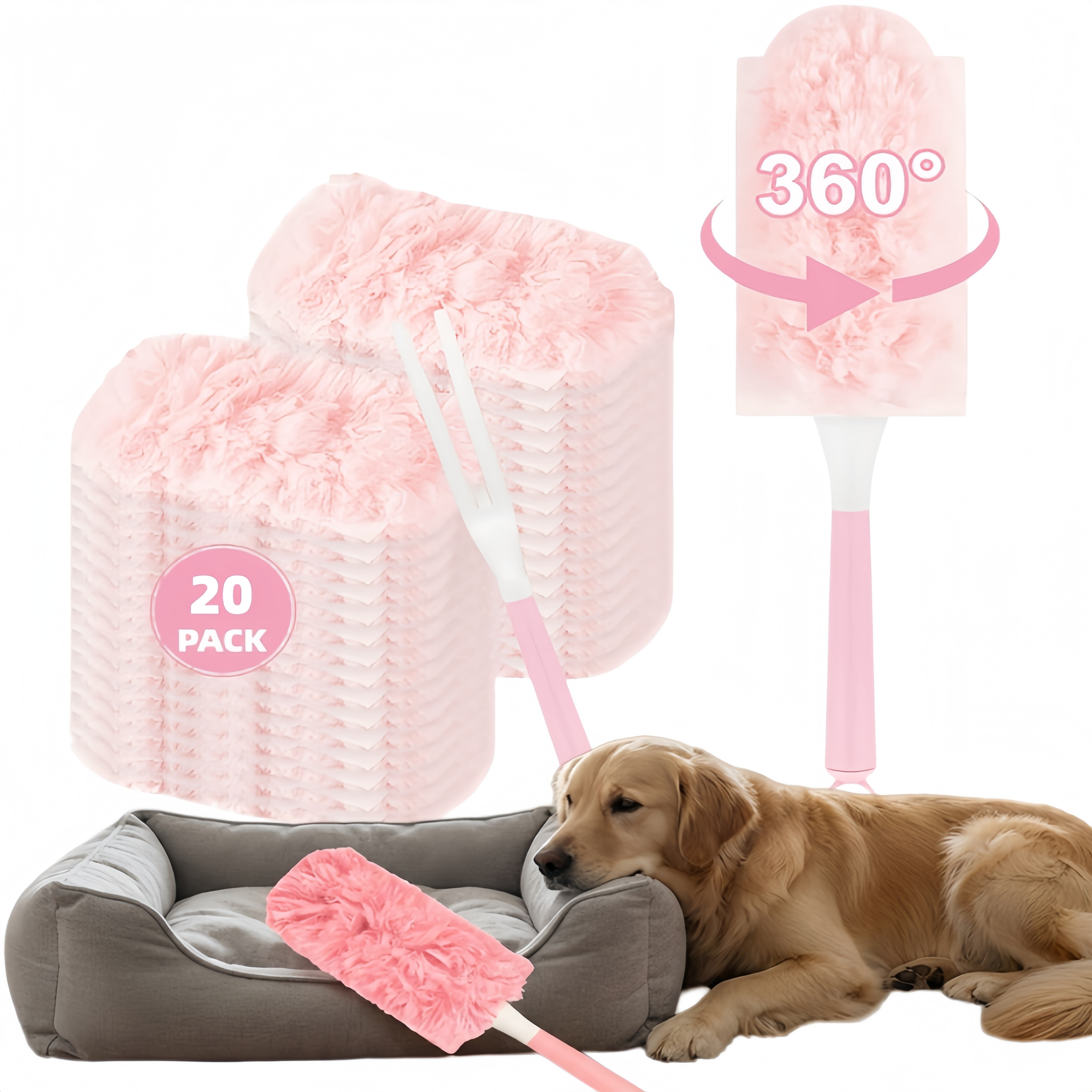 TEMU 20pcs Of Pink Disposable Electrostatic Dusters, Pet Hair Cleaners For Cats And Dogs, Suitable For Household And Car Use, Designed For Cleaning