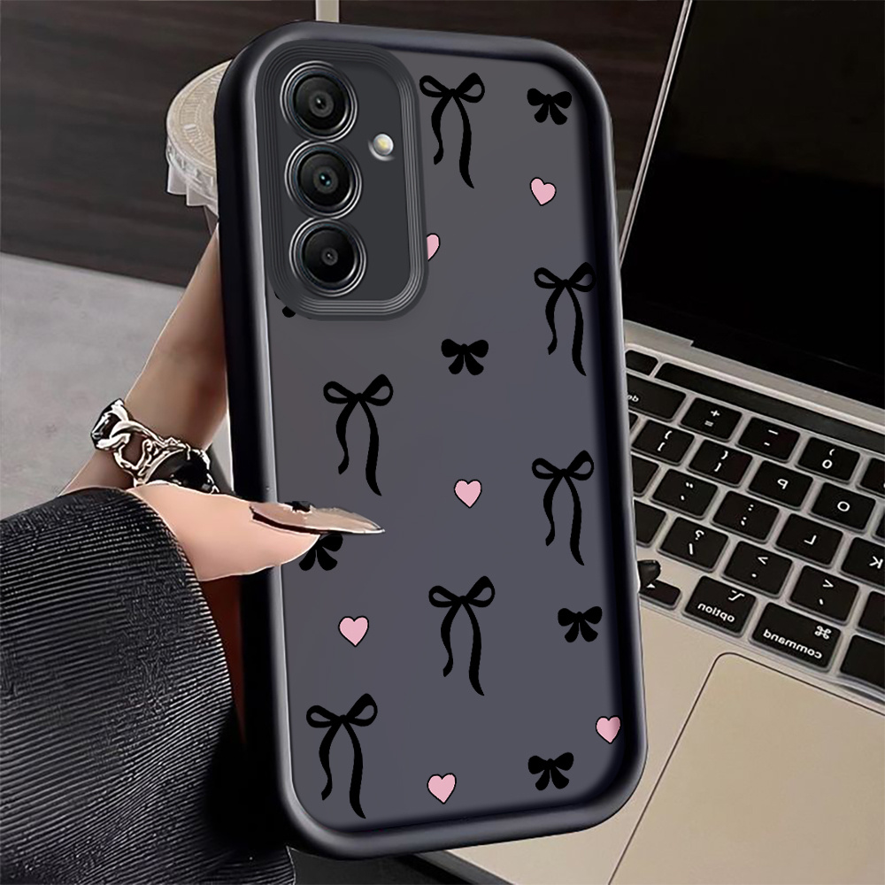 TEMU Phone Case - Ribbon Hearts Design Black And White Tpu Full Cover Anti-fall Protection Mobile Phone Case, Suitable For Galaxy