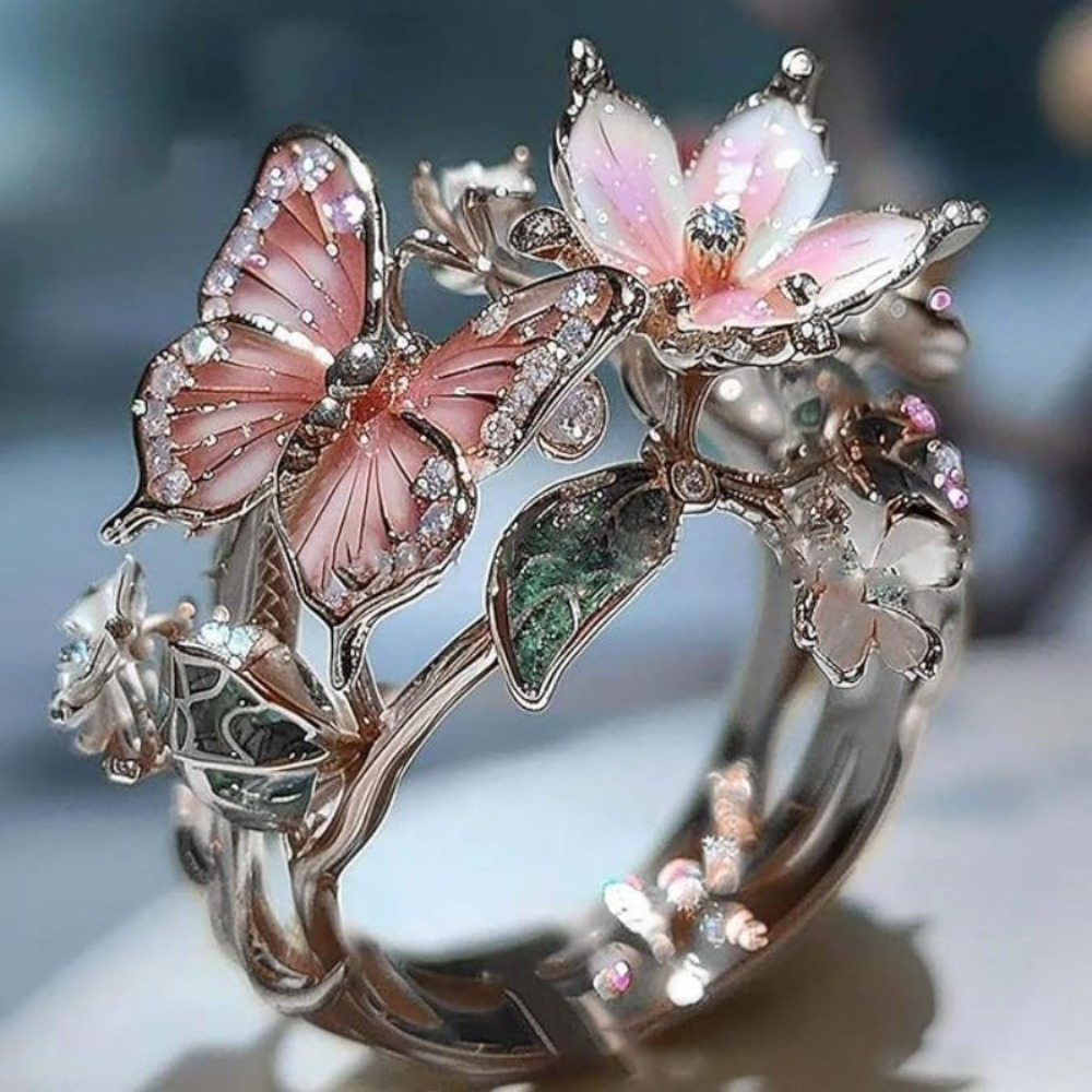 

Butterfly Flower Ring Enamel Flower Butterfly Ring For Women Girls