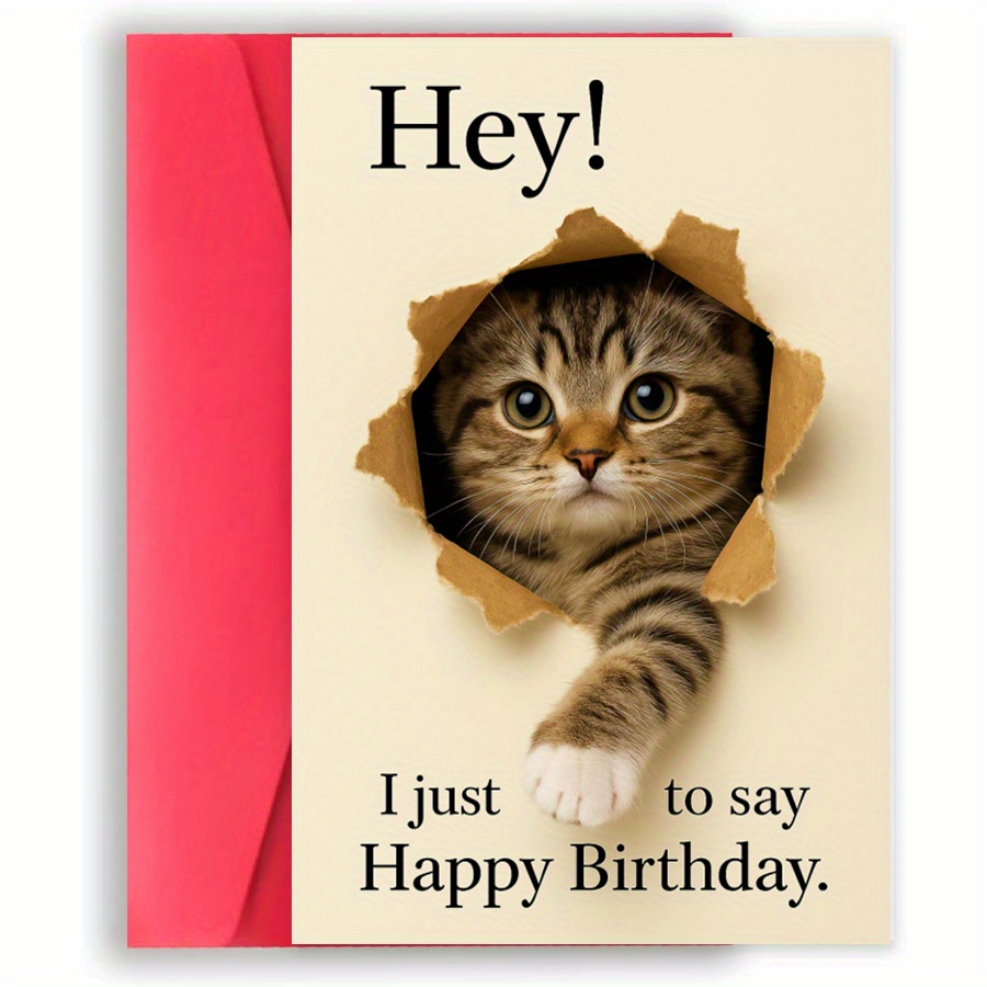 TEMU 1pc Adorable Cat Birthday Card With Envelope - Humorous Animal Greeting For , Family, And Pet Lovers - Perfect Gift For Ladies, Gentlemen, And
