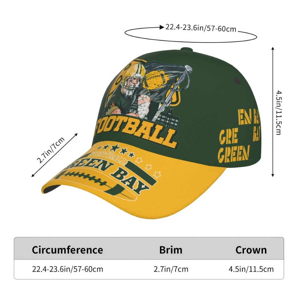 TEMU 1 Baseball For Football Fans Dark Green And Scheme With Football Player Print, Breathable Polyester With Adjustable Snapback Design,