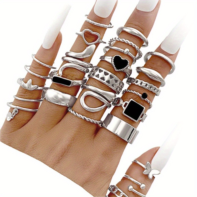 27pcs Women Finger Rings Glossy Surface Hand Decoration Personalized Rings For Men Women Holiday Gift
