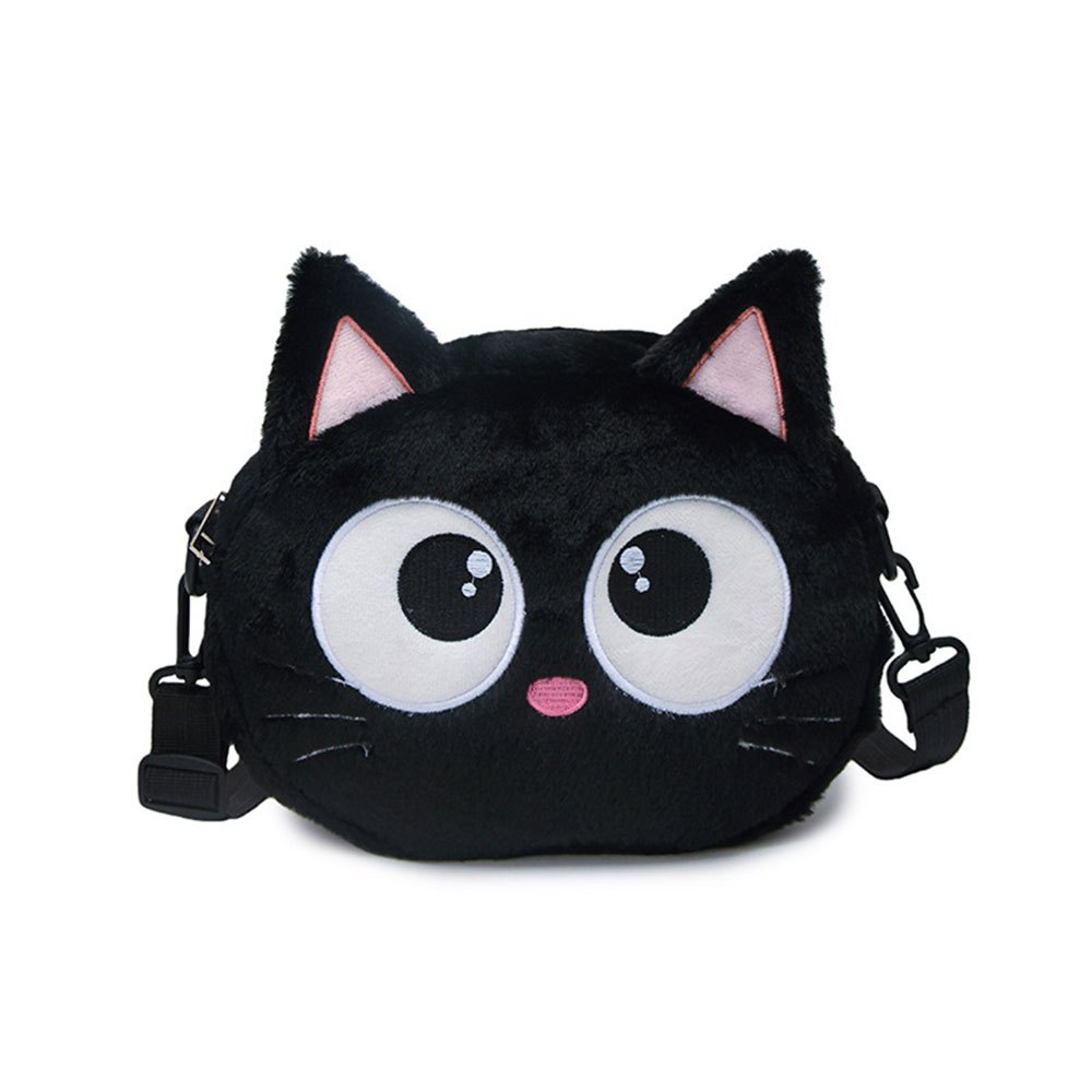 Image of Cute Black Cat Crossbody Bag For Women | Creative Anime Design With Removable Strap, Zipper Closure, Durable Lining, Perfect For Shopping, Travel & Daily , Lightweight Plush Cartoon Cat Shoulder Bag
