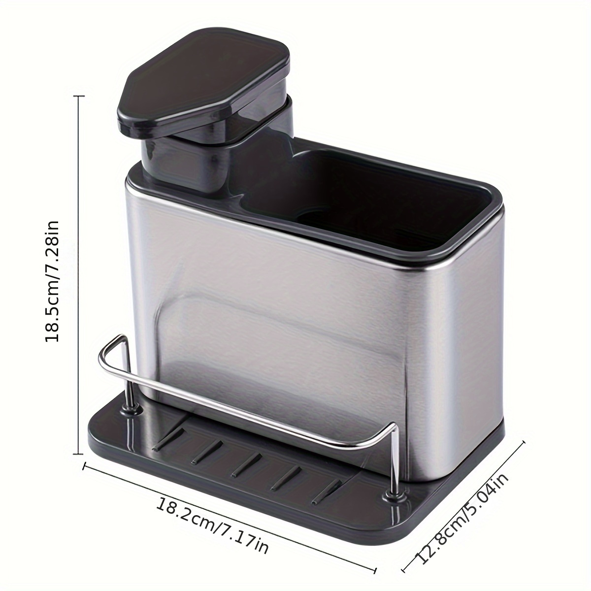 Stainless Steel Kitchen Organizer With Dish Soap Dispenser, Sponge Holder, Brush Caddy & Cutlery Rack - Multi-functional Drain Tray For Sink Organization, For Clean And Cluttered Spaces, Kitchen Sink