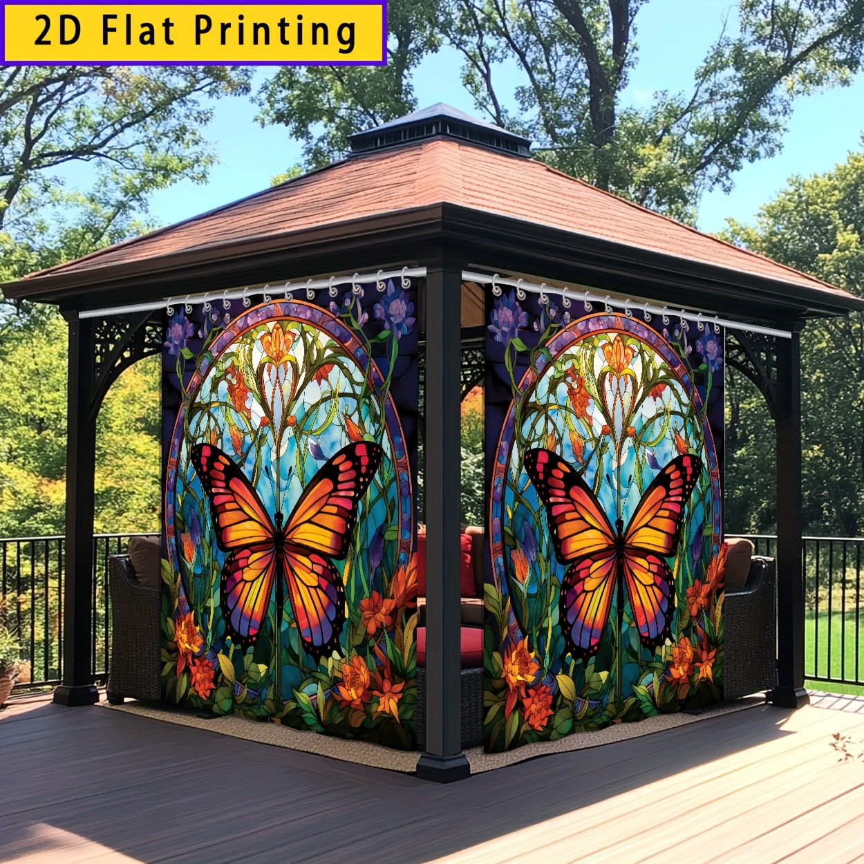 TEMU 2pcs 2d Printed Curtain Set, Measuring 180x180cm / 70.87x70.87 Inches, Featuring A Glass-style And . Courtyards, Gardens, And . Seasonal