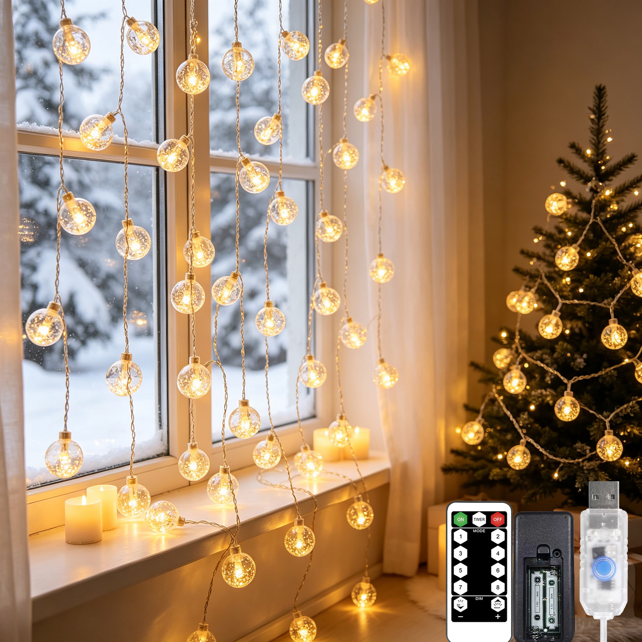 TEMU Guirlande lumineuse à bulles télécommandée par USB, 100/50/20 LED, guirlande lumineuse sphérique, convient pour une utilisation en intérieur,