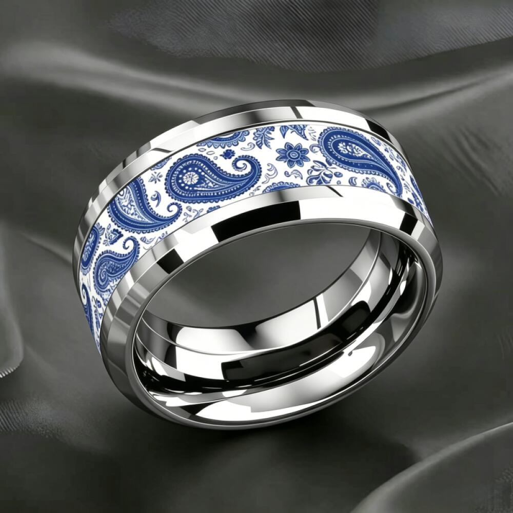 Women's Vintage Chinese Porcelain Inspired Tungsten Steel Ring