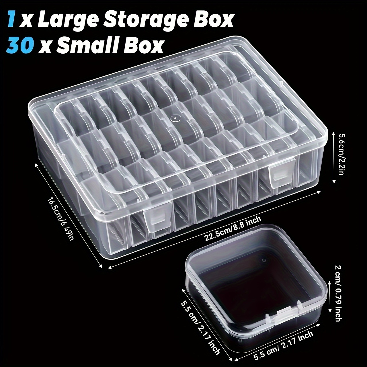 30-compartment durable plastic storage box with removable trays & clear lid - transparent organizer for beads, jewelry, small items - dustproof & scratch-resistant, space-saving rectangular case with  ,   organization solution, sturdy construction, diy hobbyists,   Product details 3