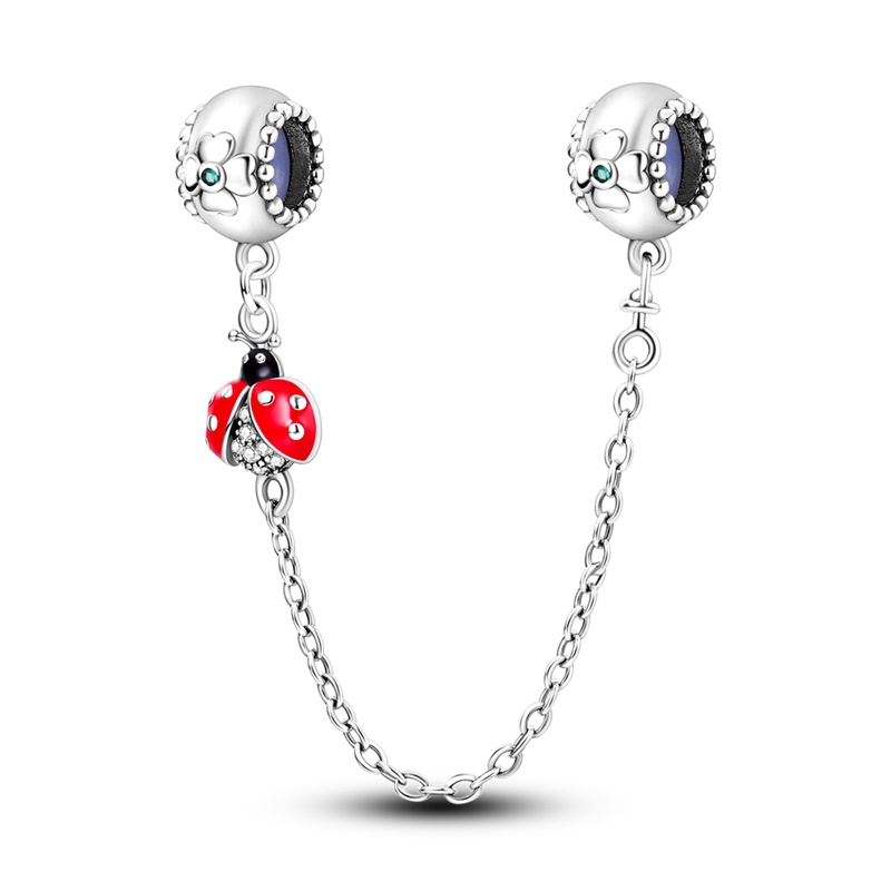 925 Silver Clover Ladybug Bead Charm, Perfect Gift for Her