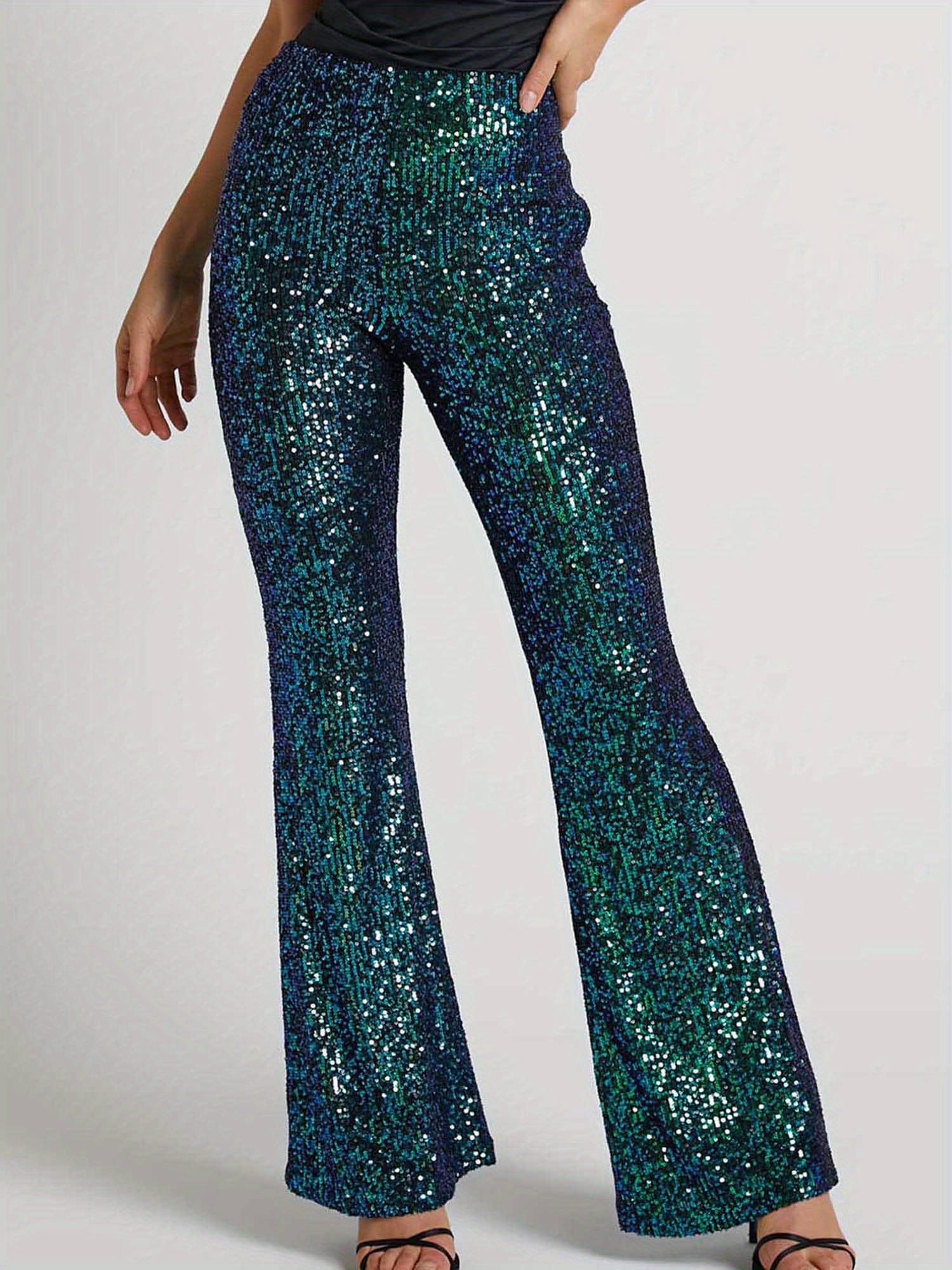 Gold Pants Heipeiwa Women's Metallic Wide Leg Palazzo Pants