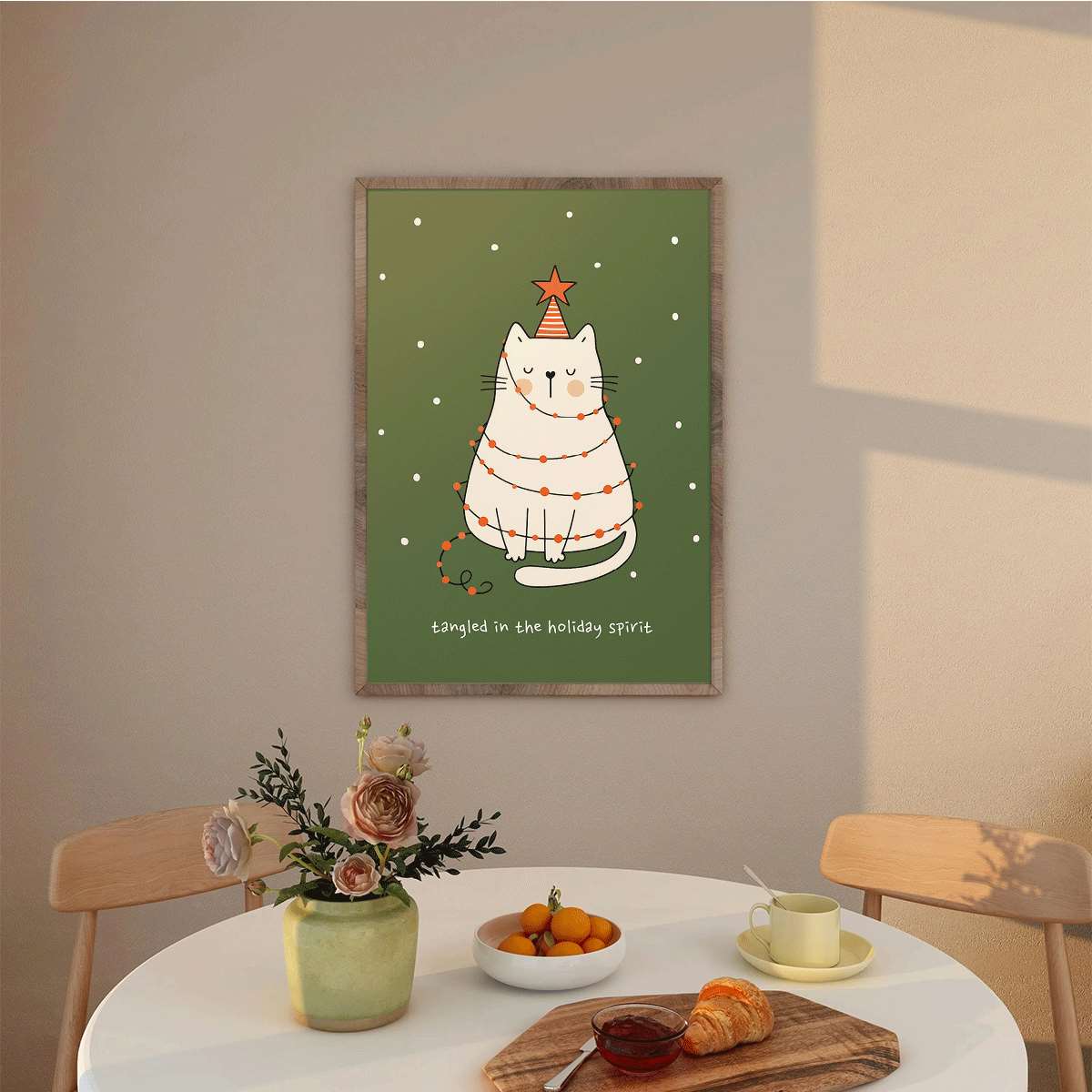 TEMU 1pc Christmas Cat Wall Art Poster - Cute Cartoon Kitten & Tabby Cats, Cozy Decor Suitable For, Bedroom,, Office - Unframed Canvas, Perfect Gift