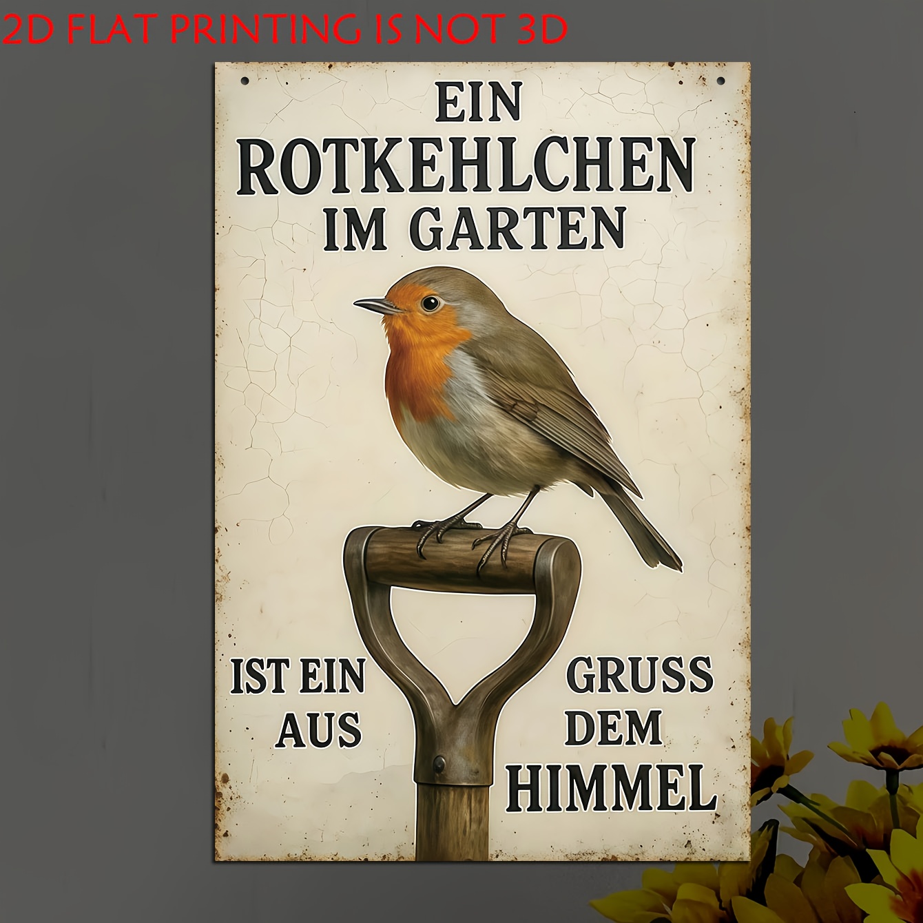 E-shop 2D Flat - 1 Vintage deutsches Spatz-Gartenschild | Handgefertigtes Wandbehang aus Holzoptik mit deutschem Text, für Vogel- und Naturfreunde,
