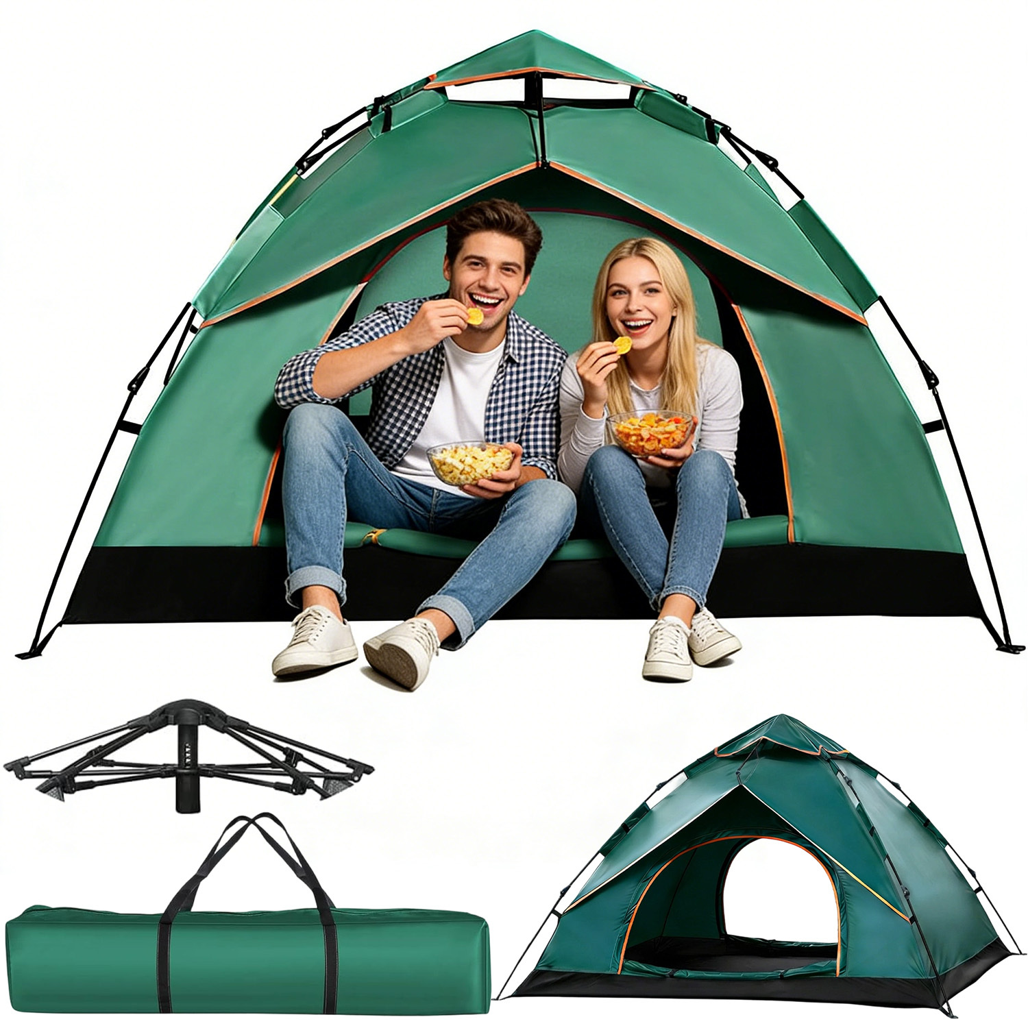 Image of 3-4 Person Camping Tent, Instant Up Tents For Camping, Automatic Tent, Up Tent, Portable Dome Tent For Camping Hiking & Traveling