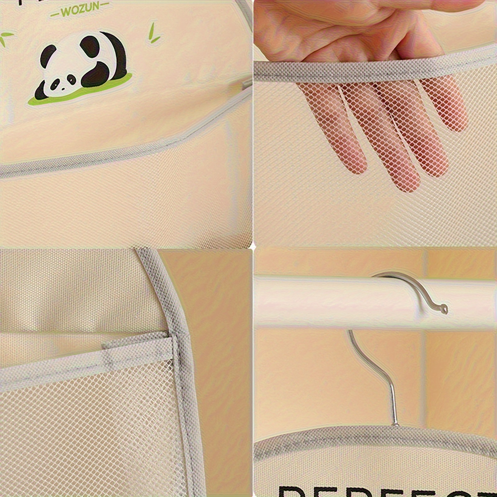 1 pack panda design hanging mesh organizer breathable polyester underwear socks storage with multiple compartments space saving wall or door hanging organizer for closet bathroom bedroom kitchen bathroom storage organizer clear compartments underwear drawer organizer Product details 4