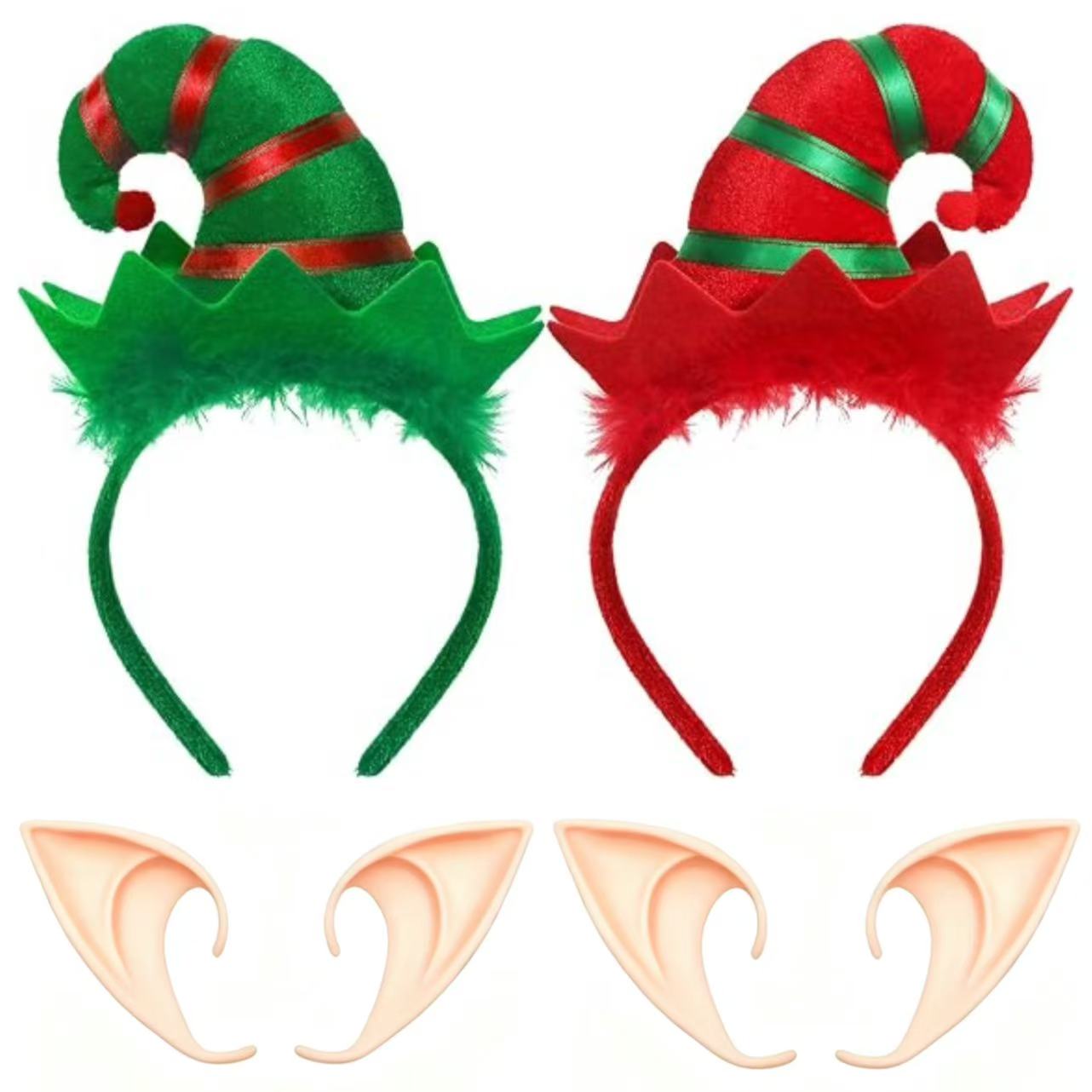 TEMU 4pcs Christmas Elf Costume Set, Includes 2 Elf Hat Headbands And 2 Ears, Unisex - Suitable For Halloween Cosplay Party Accessories, Birthdays,