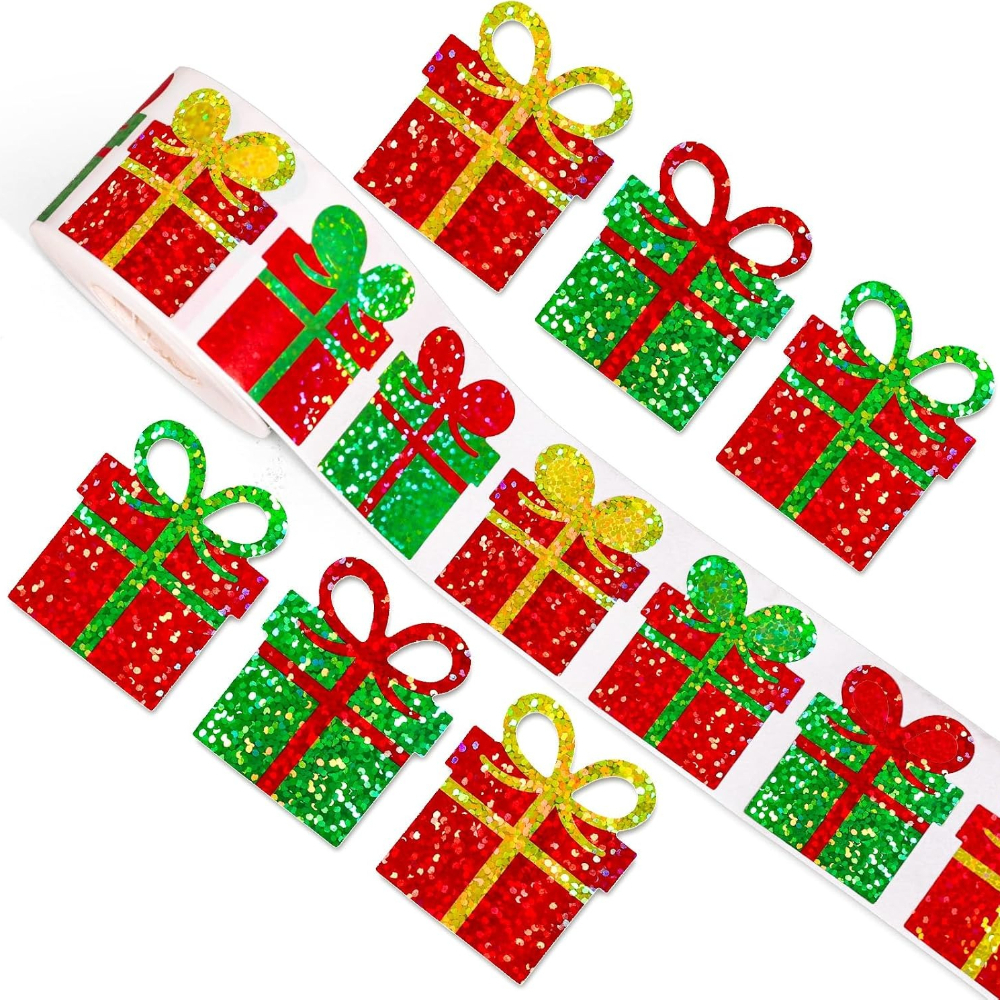 TEMU Rotolo di adesivi natalizi con sigillo laser, adesivi rossi e per confezioni regalo, impermeabili e autoadesivi, decalcomanie per buste, diari,