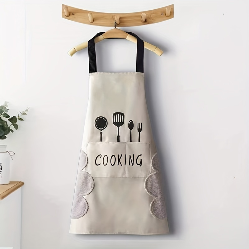   waterproof polyester apron with pockets oil proof hand wipeable cooking apron for men   for kitchen restaurant use details 1