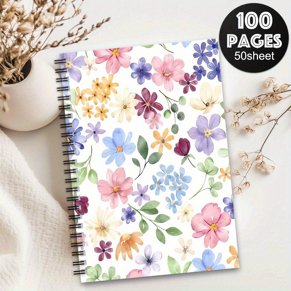 TEMU Spiral Notebook, Spring Floral Theme Spiral Coil Notebook, 1pc Beautiful Spring Flower Notebook - Vibrant Floral Coil Diary, Home Memo Pad,