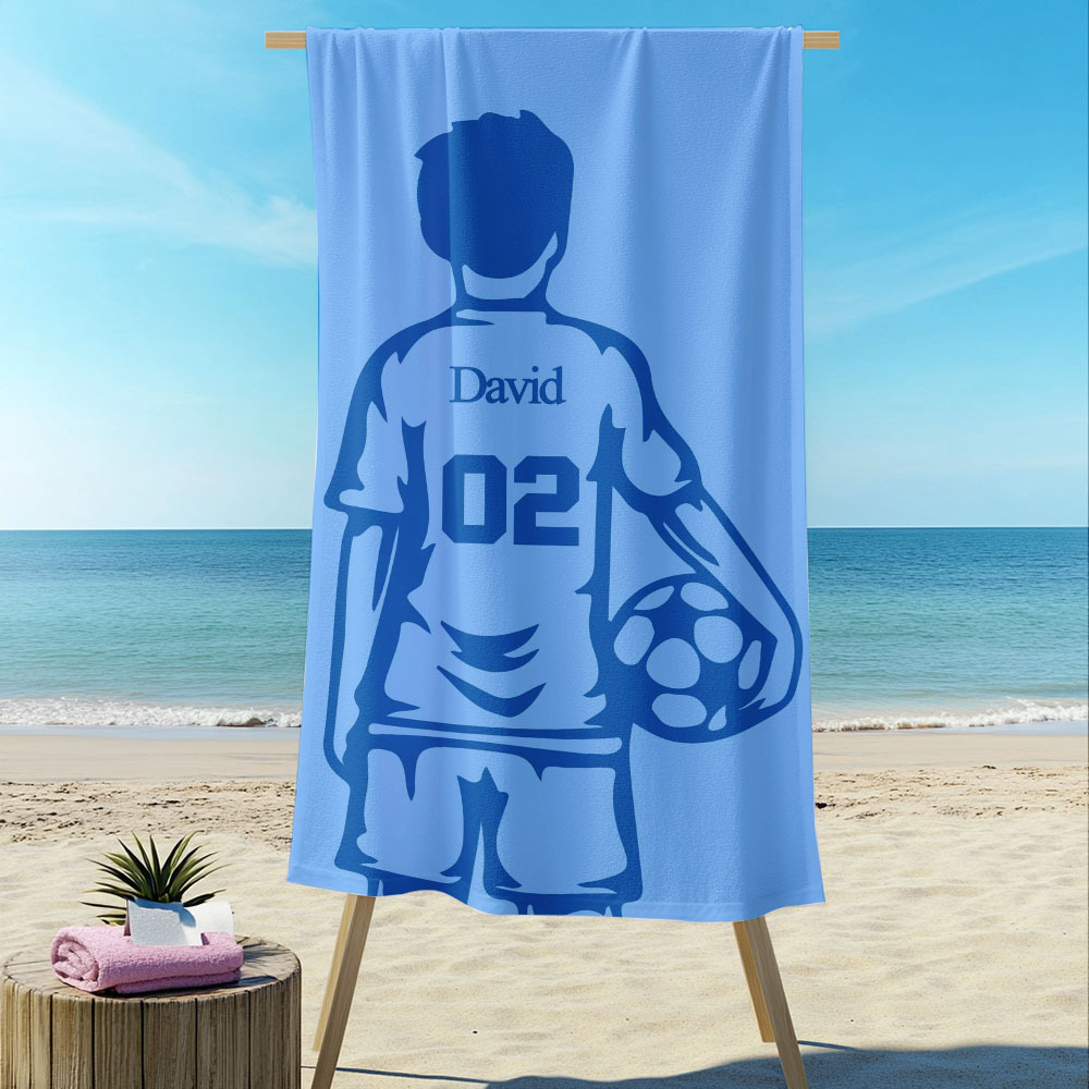 E-shop personalisiertes Strandtuch, Fußballmuster, personalisierte Stranddecke mit Namen, saugfähiges und schnelltrocknendes Badetuch, geeignet für
