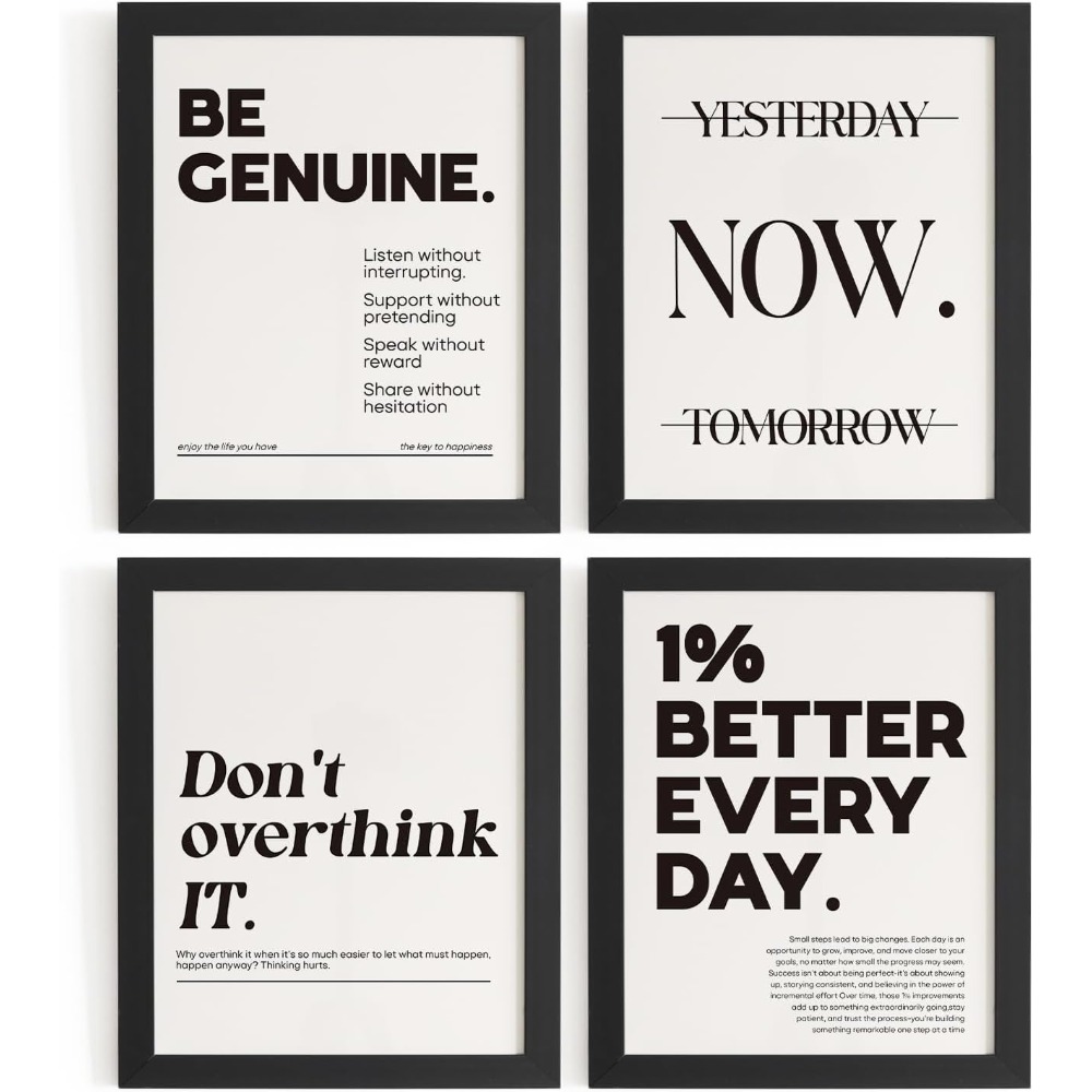 TEMU 2d Flat, 2d Flat, 4pcs Motivational Pictures Office Wall Decor Prints Set Of 4, Inspirational Motivational Wall Art Decor Retro Posters Prints