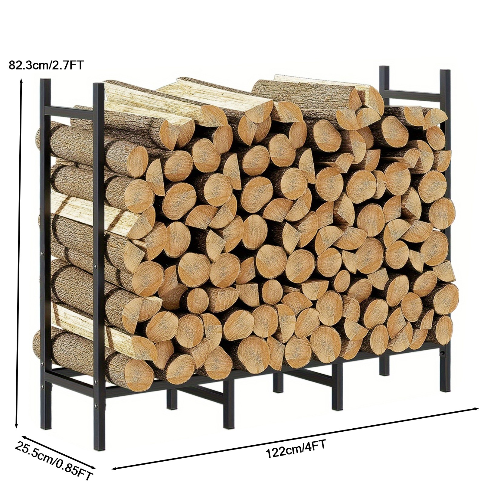 4ft Firewood Rack Log Holder For Indoor Outdoor, Heavy Duty Metal Wood Storage Stacker For Fireplace Patio Fire Pit, 122x25. 5x82. 3cm, Easy Assembly