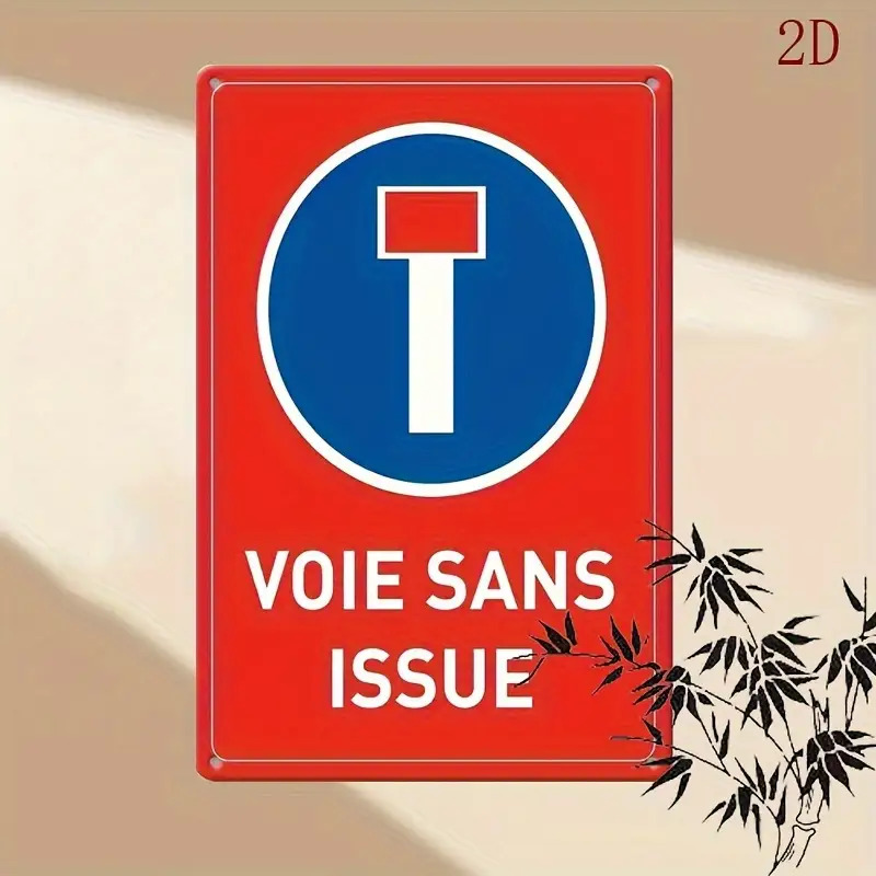 TEMU Plaque plate 2D, plate 2D. Panneau de rue impasse vintage français "Voie " | Plaque circulaire rouge et bleue de 20,32 cm x 30,48 cm avec