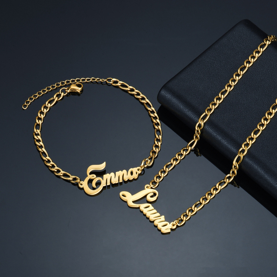 TEMU 2-in-1 Custom 304l 304l 304l 304l Stainless Steel Necklace Set - Personalized Name Letter Pendant, Unique Gift For Birthdays, Graduations, And