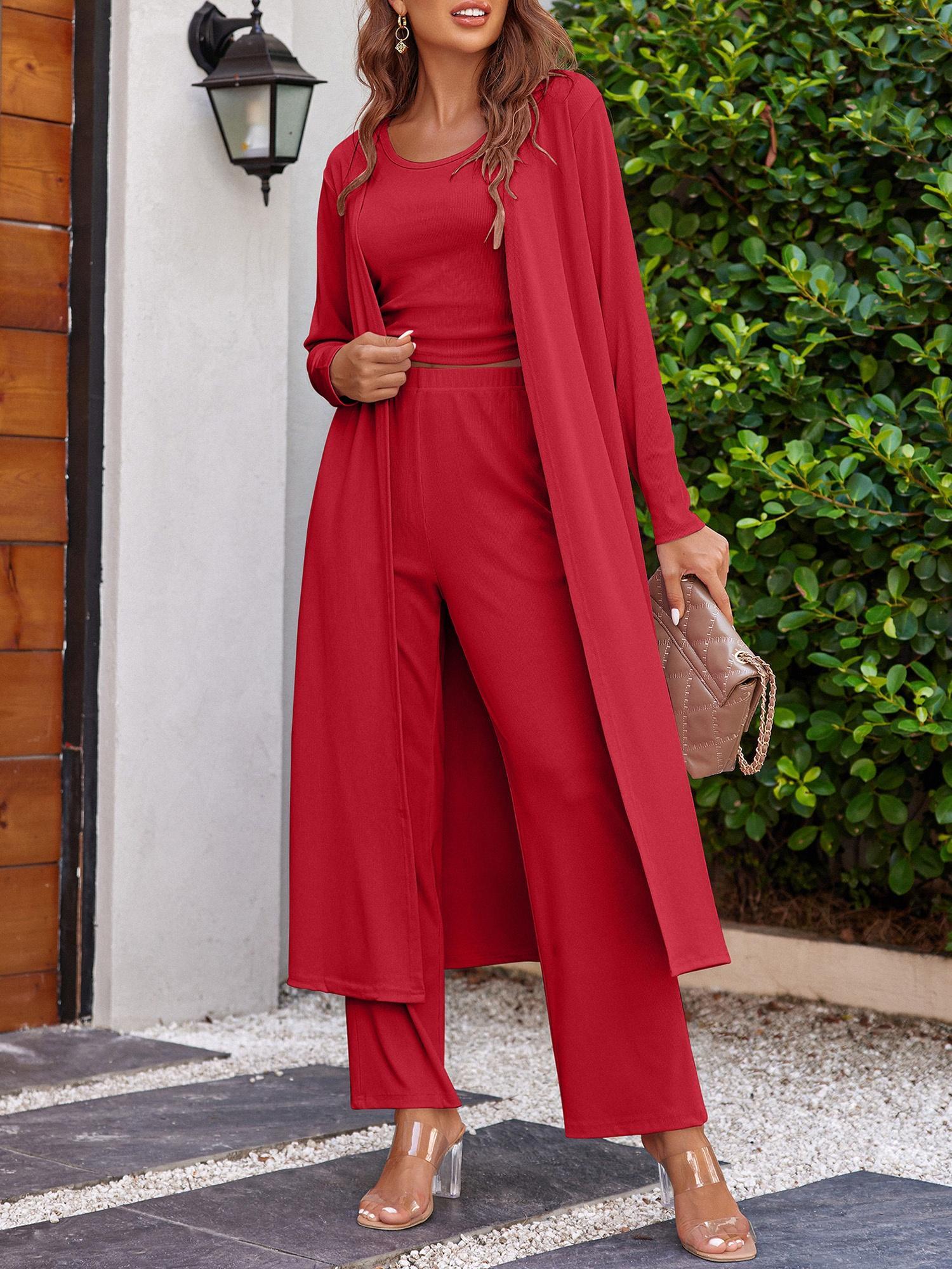 women plus size long sleeve cardigan sleeveless top pants Temu