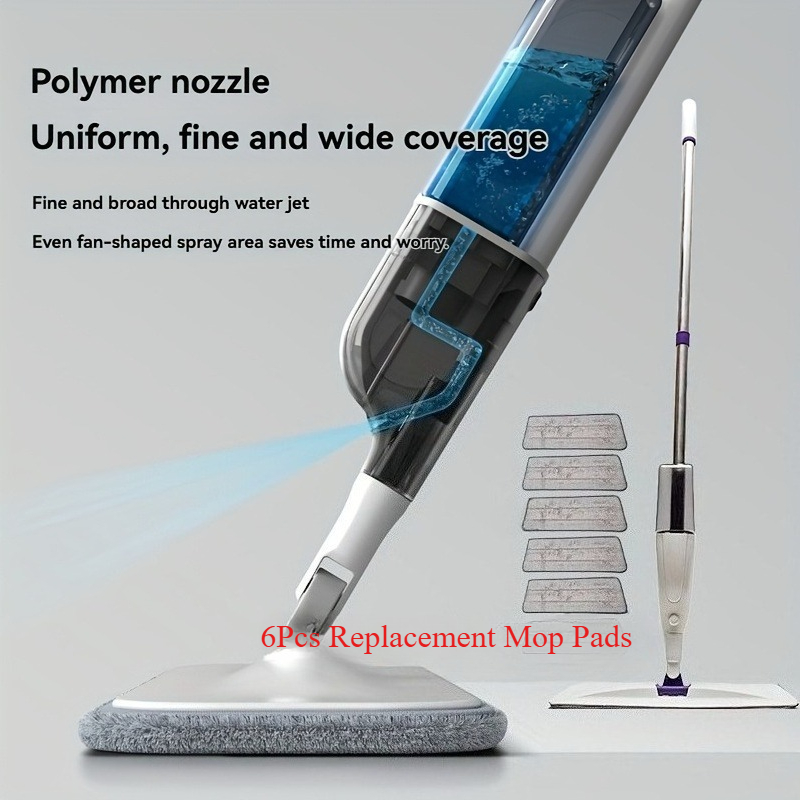 TEMU 7pcs (spray Mop With 6pcs Replaceable Mop Heads) Portable Spray Mop And Replacement Mop Head Refill Bottle 360° Flexible Rotation Wet And Dry