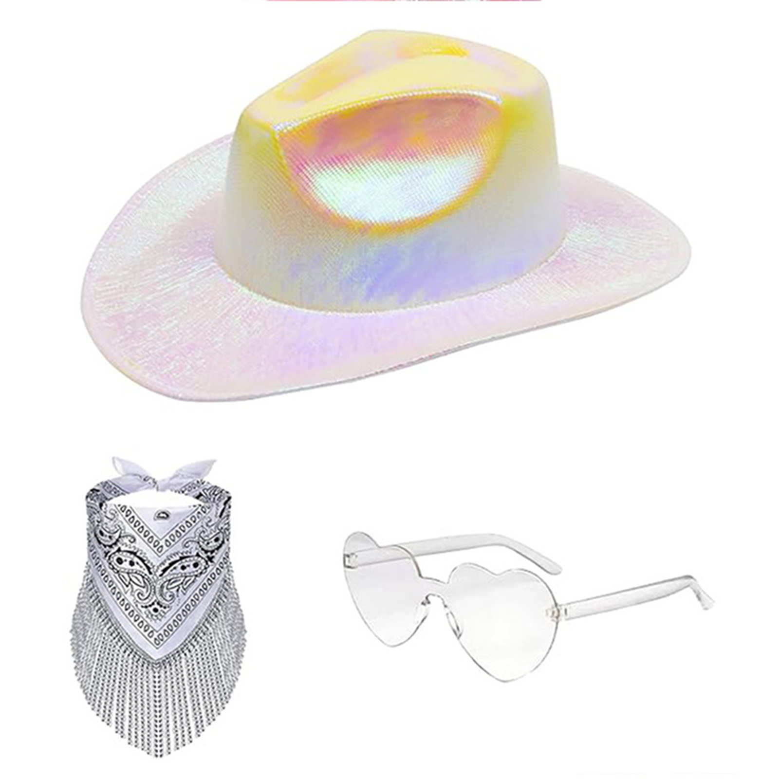 women cowgirl hat set holographic rave hat with bandana and  display picture 2