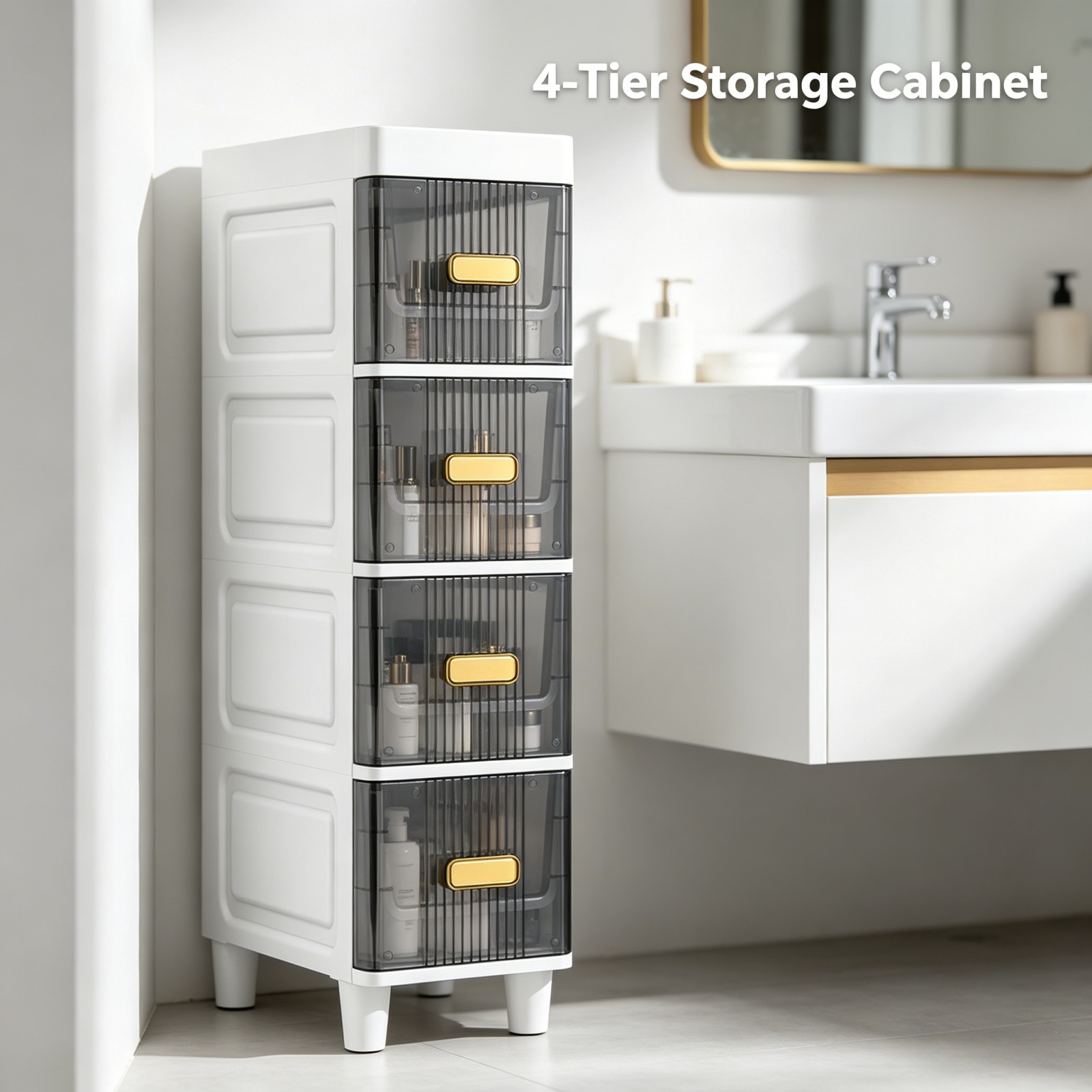 TEMU Contemporary Narrow Storage Drawer Unit, Multi- Tier Slim Rack For Tight Spaces, Versatile Bathroom Kitchen Organizer Cabinet With Transparent