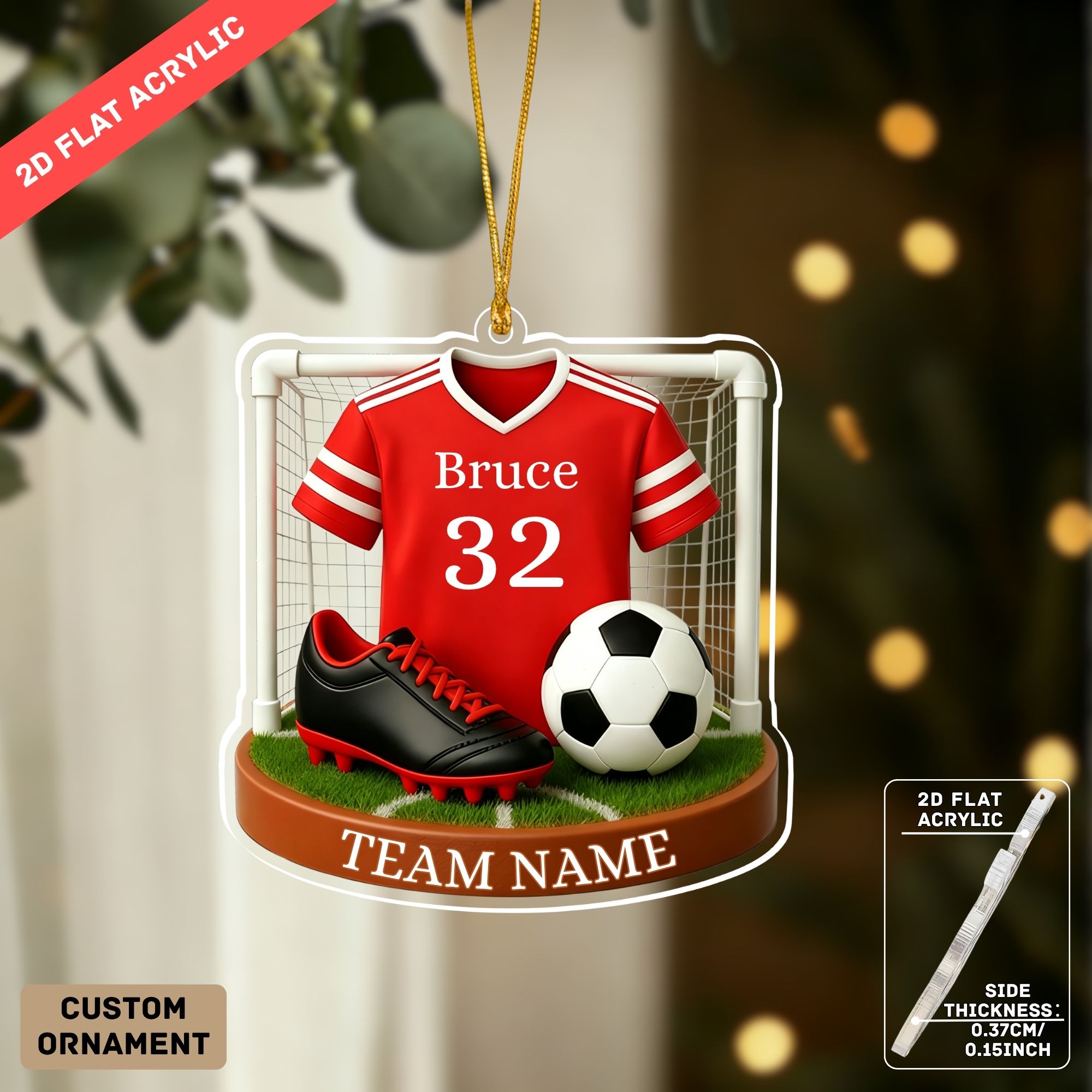 TEMU 2d Flat, Personalized Custom Name Soccer Set Pattern Acrylic Ornament, Custom Names For Football Enthusiasts Ornaments, Car Ornaments, Birthday