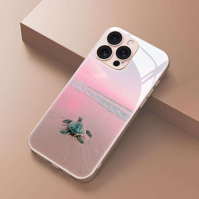 TEMU para Teléfono - Una de Teléfono de Vidrio con Pintura Metálica y Estampado de en con Cielo Rosa , con Protección de Lente, Adecuada para iPhone