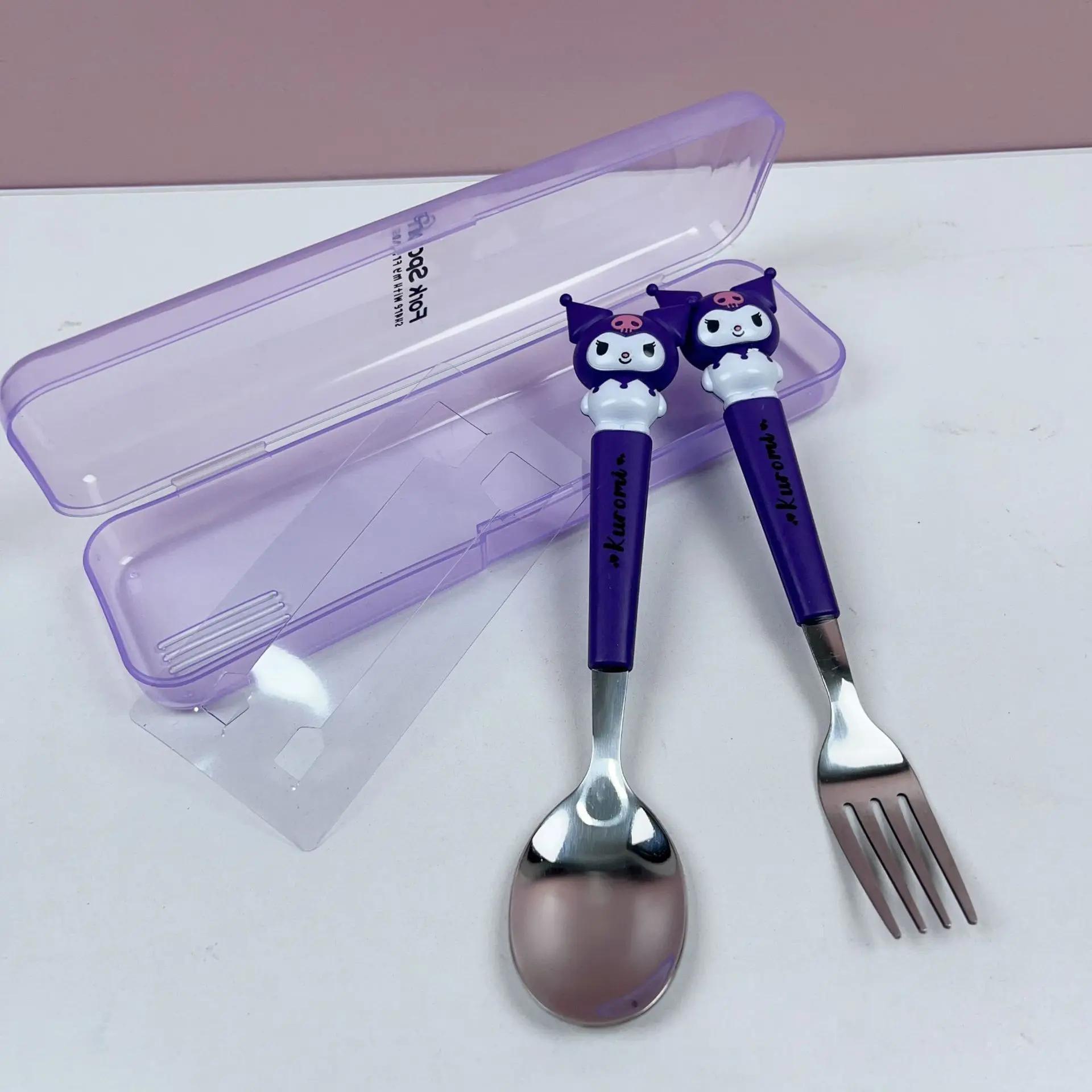 2pcs   stainless steel portable cutlery set cute cartoon design with pink handles   spoon and fork ideal for outdoor travel and daily use travel essentials   design durable cutlery Product details 5